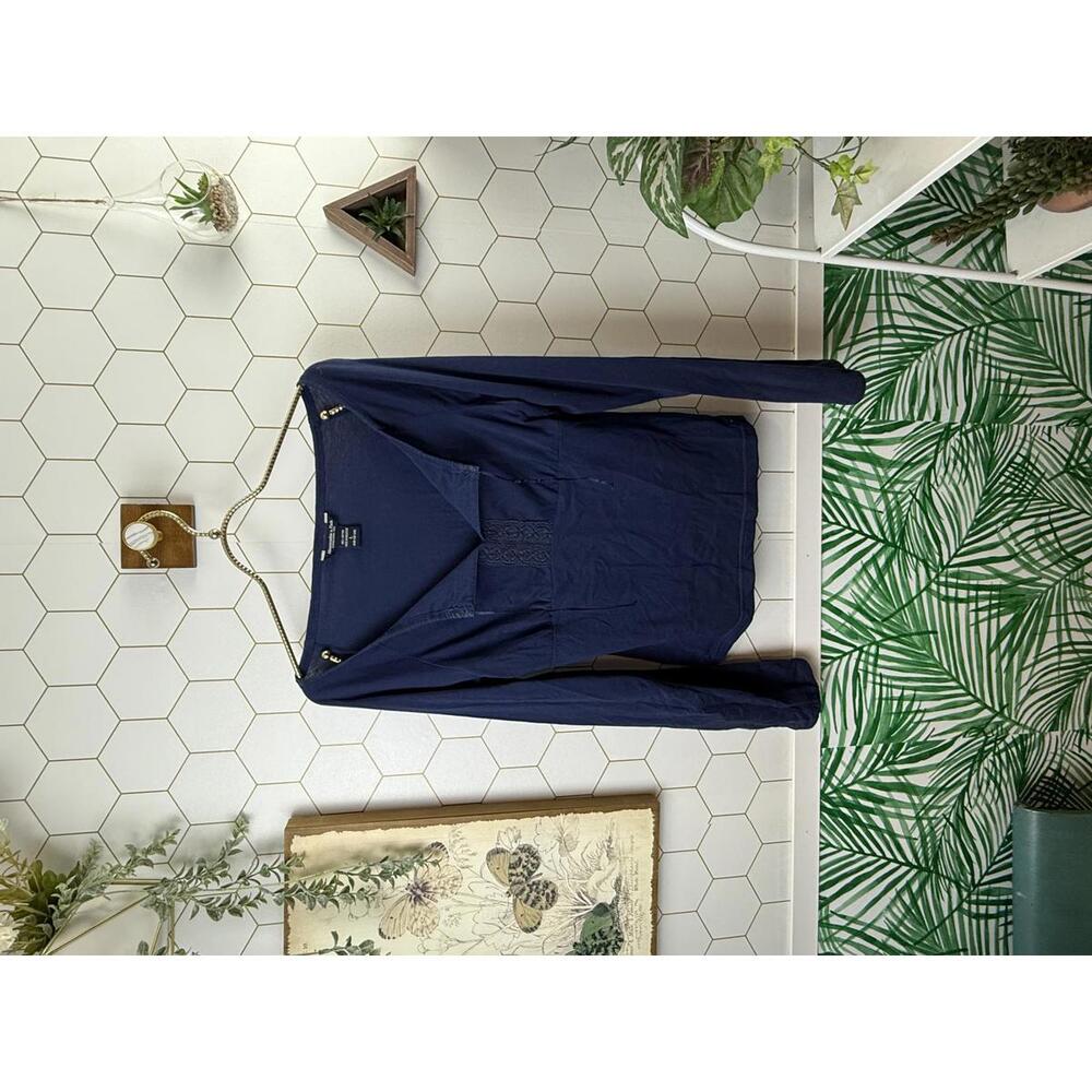 Abercrombie & Fitch Y2K Navy Babydoll V-Neck Long Sleeve Tee - Size - Large